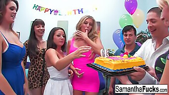 Samantha'S Uninhibited Birthday Bash With An Intense Group Encounter