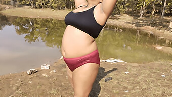 Young Desi Aunty Gets Naughty In The Forest River