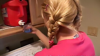 A Small Teenage Girl Pleasures Herself In The Laundry Room