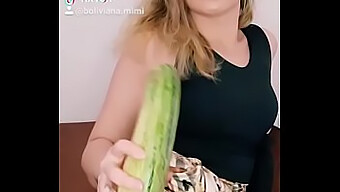 Watch Me Pleasure My Pussy With A Giant Cucumber. Latin Beauty