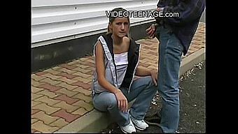 Blonde Girl Gives A Dirty Talk Blowjob On The Sidewalk